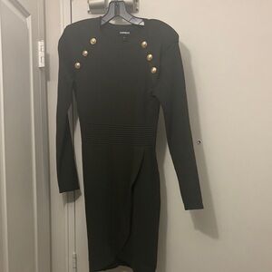 Express Black Long Sleeve Dress with Gold Buttons